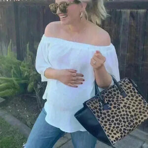 Pinkblush Maternity Smocked Off Shoulder Chiffon Blouse white medium